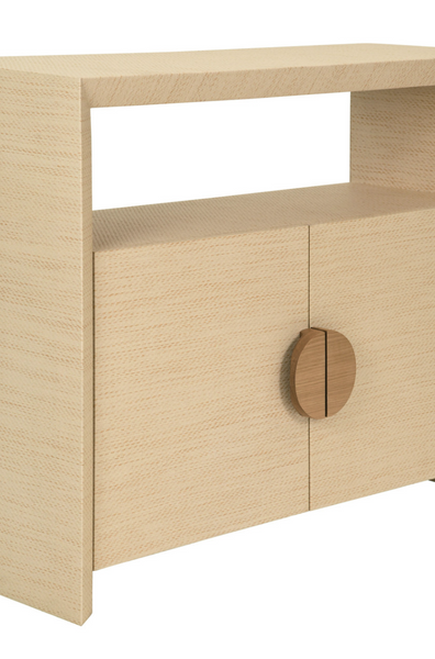 Aspen Two Door Console Table in Natural Grasscloth with Cerused Oak Handles
