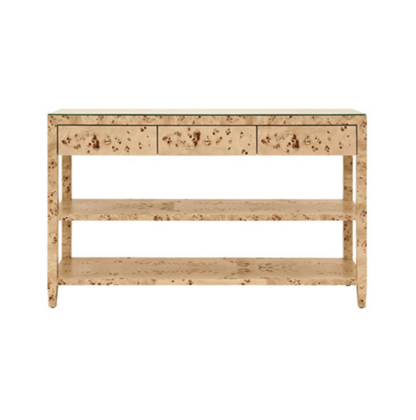 Briar Burlwood Three Drawer Console Table