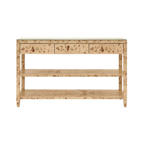 Briar Burlwood Three Drawer Console Table