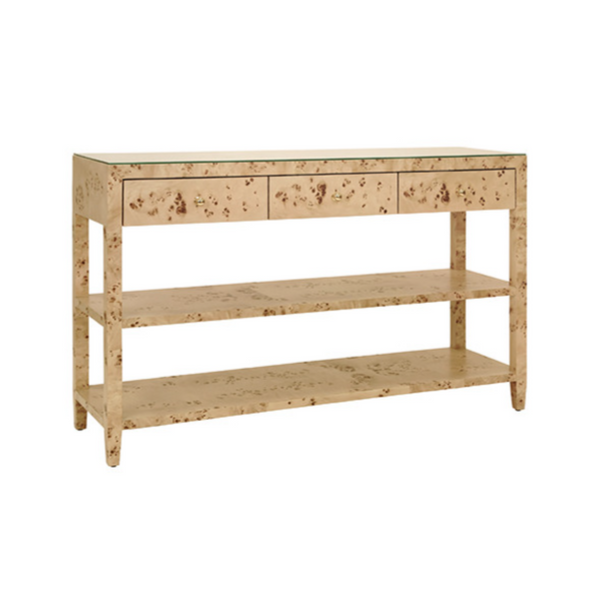 Briar Burlwood Three Drawer Console Table