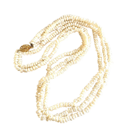 Vintage Freshwater Pearl and 14k Gold Clasp Multi-strand Beaded Necklace