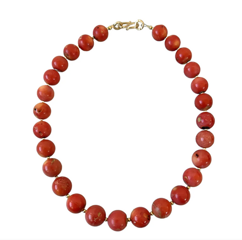 Coral Beaded Necklace With Gold Tone Spacers and Hook Clasp - Designed by Matthew Izzo