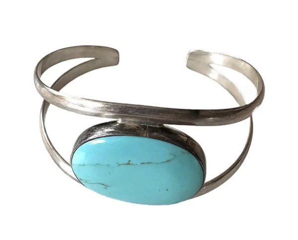 Vintage Sterling Silver and Turquoise Cuff - Made in Mexico