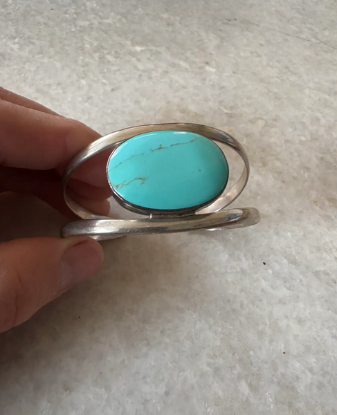 Vintage Sterling Silver and Turquoise Cuff - Made in Mexico