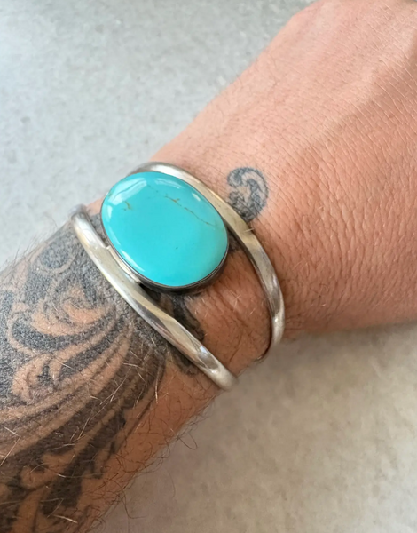 Vintage Sterling Silver and Turquoise Cuff - Made in Mexico