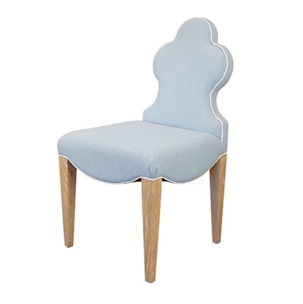 Adelaide Light Blue Performance Linen Clover Back Dining Chair