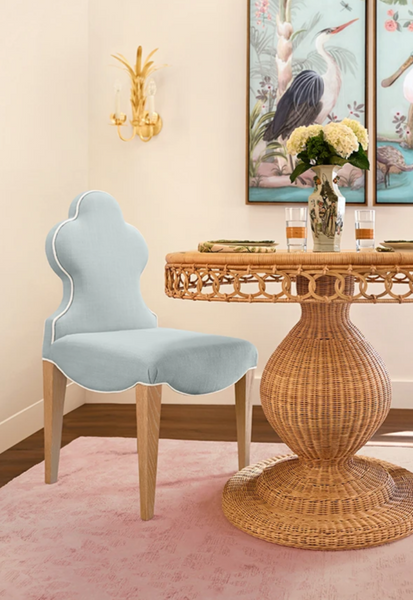Adelaide Light Blue Performance Linen Clover Back Dining Chair
