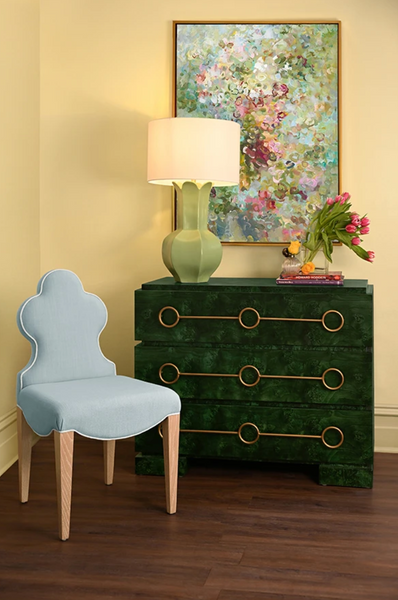 Adelaide Light Blue Performance Linen Clover Back Dining Chair