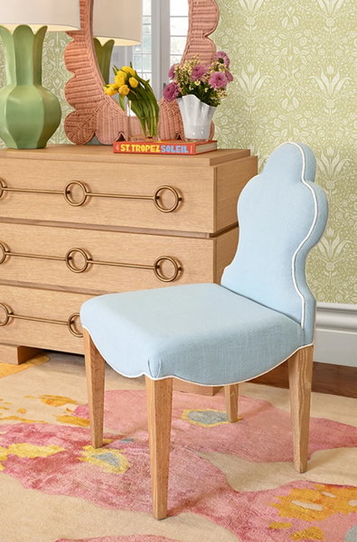 Adelaide Light Blue Performance Linen Clover Back Dining Chair