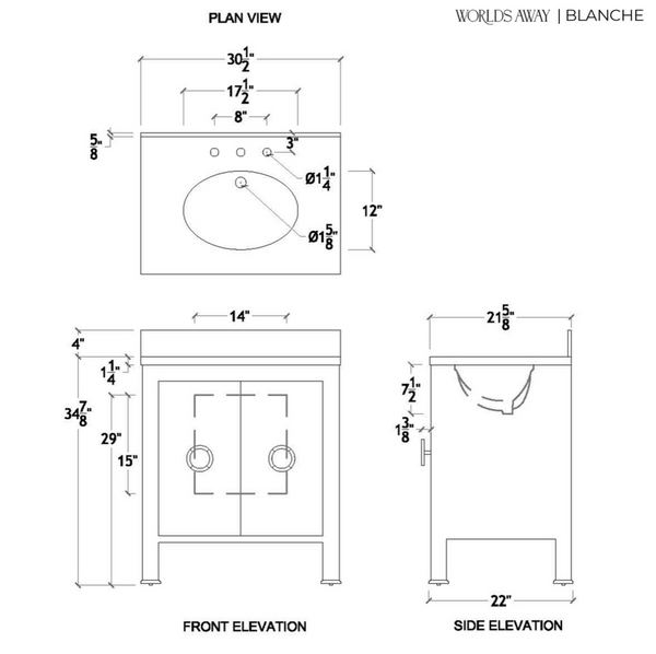 Blanche Single Sink Bath Vanity - Light Burlwood or Navy