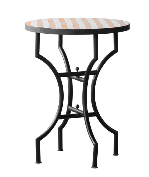 Moroccan Zellige Tile Round Bistro Table in Yellow and White Stripes - Four Size Options
