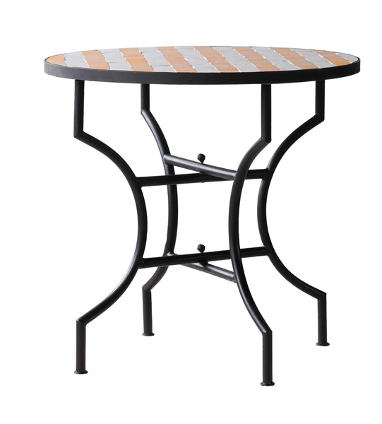 Moroccan Zellige Tile Round Bistro Table in Yellow and White Stripes - Four Size Options