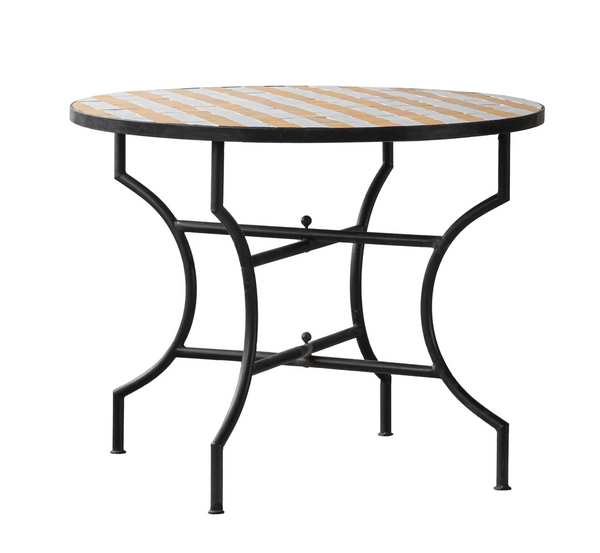Moroccan Zellige Tile Round Bistro Table in Yellow and White Stripes - Four Size Options