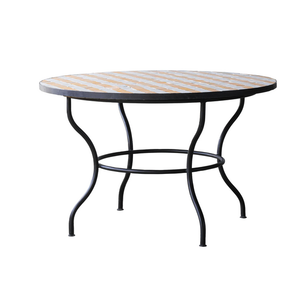 Moroccan Zellige Tile Round Bistro Table in Yellow and White Stripes - Four Size Options