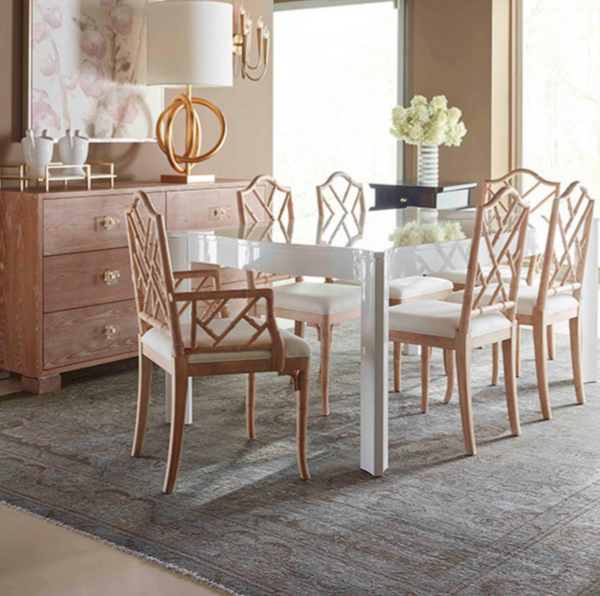 Fairfield Chippendale Side Dining Chair w/Linen Seat - White Lacquer or Natural Cerused Oak