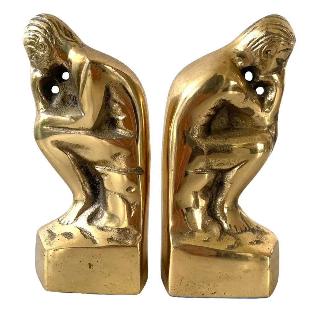 MCM Brass Bookends, “The Thinker” - Set of 2