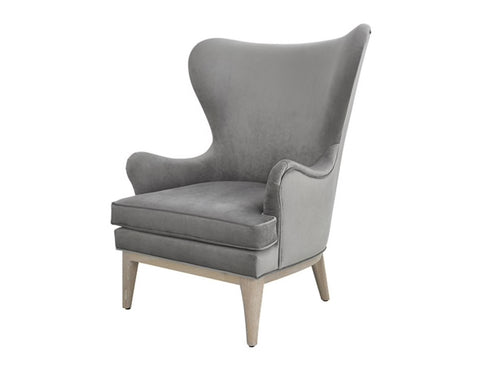 Worlds Away Frisco Wing Grey Velvet Lounge Chair - Matthew Izzo Home