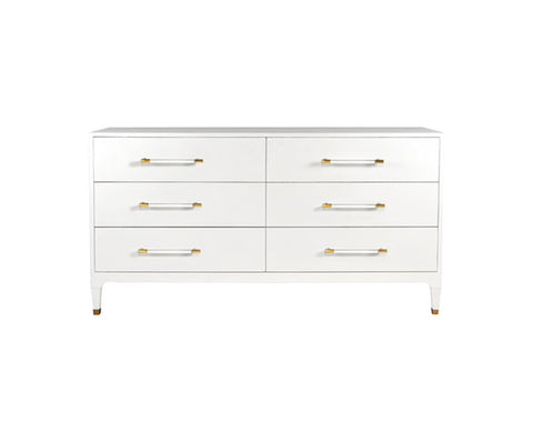 Worlds Away Maren White Six Drawer Dresser - Matthew Izzo Home