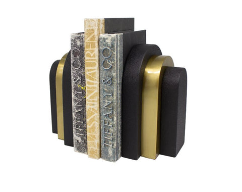 Worlds Away Hart Black Faux Shagreen Bookends - Matthew Izzo Home