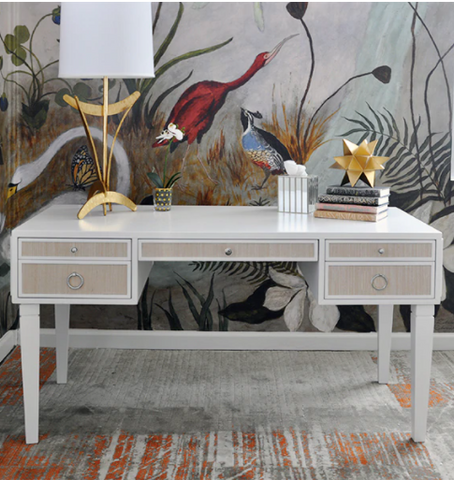 Worlds Away Heidi White Lacquer/Nickel Desk - Matthew Izzo Home