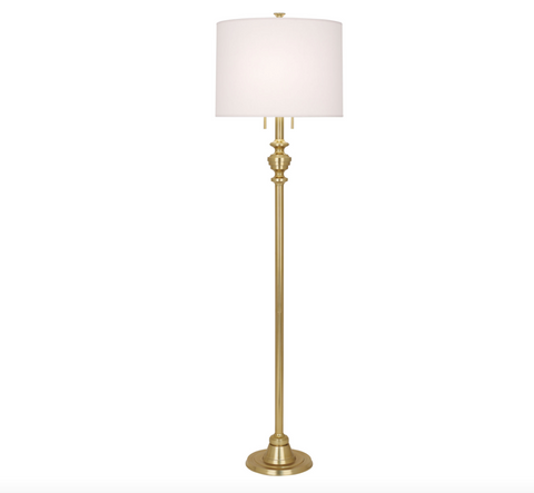 Robert Abbey Arthur Floor Lamp - Modern Brass- Pearl Dupioni Shade - Matthew Izzo Home