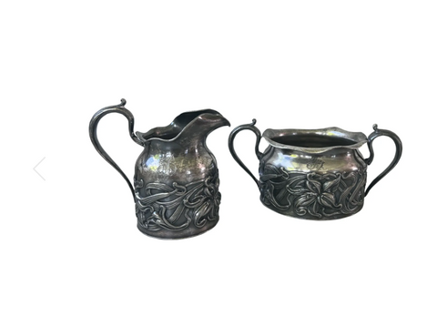 Antique Art Nouveau Silverplate Cream and Sugar Set - 2 Pieces - Matthew Izzo Home
