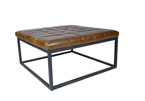 Norwood Large Square Leather Foot Stool - Matthew Izzo Collection - Matthew Izzo Home