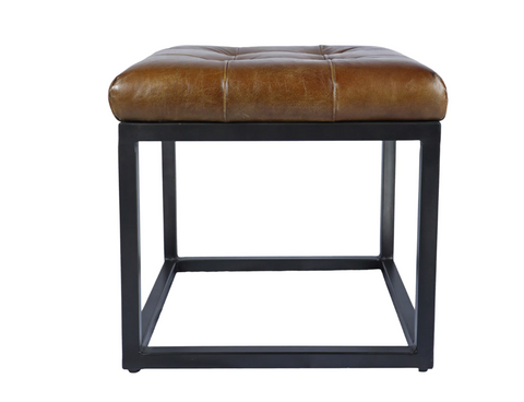 Norwood Small Square Leather Foot Stool - Matthew Izzo Collection - Matthew Izzo Home