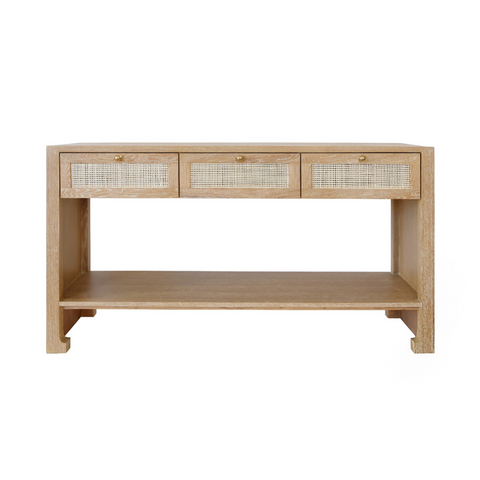 Worlds Away Rosalind 3 Drawer Console - Washed Cerused Oak - Matthew Izzo Home