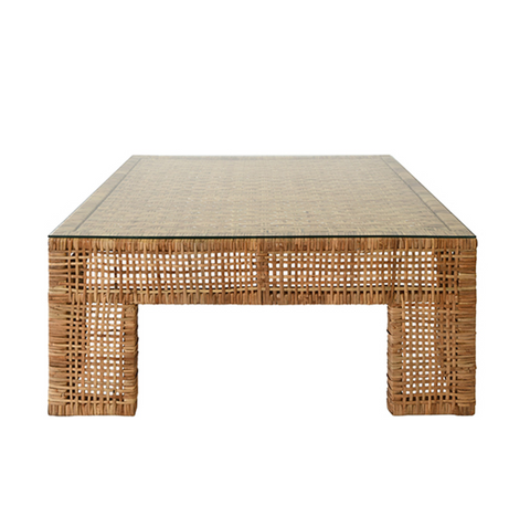Worlds Away Charlie Coffee Table - Rattan with Glass Top - Matthew Izzo Home