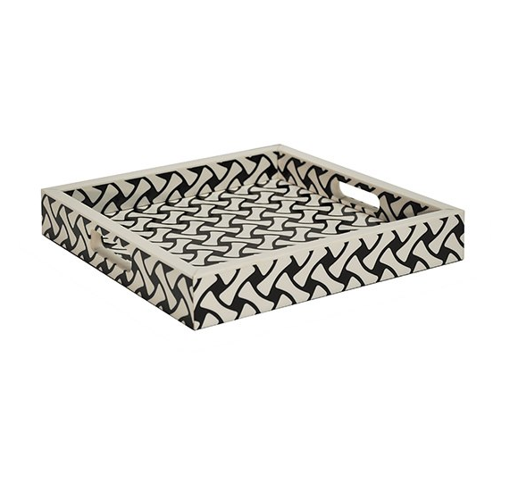 Worlds Away Bodie Black and White Serving Tray