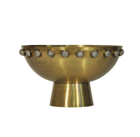 Worlds Away Harvey Antique Brass Bowl with Stone Detail - Matthew Izzo Home