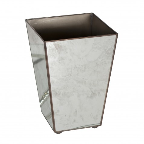 Worlds Away Antique Mirror Square Wastebasket Plain - Matthew Izzo Home