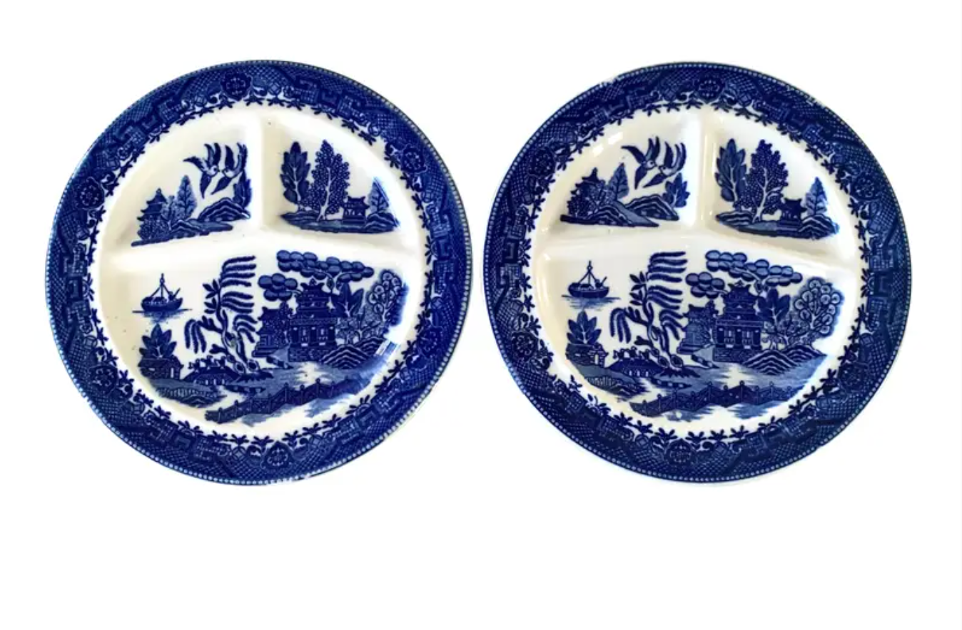 Vintage Blue Willow Moriyama Divided Plates Set of 2