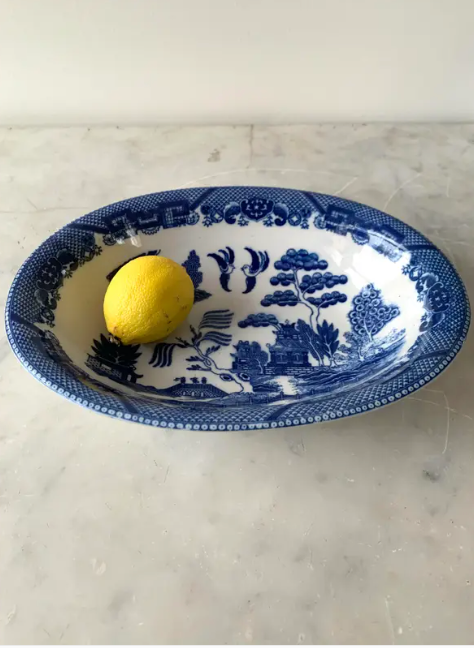 Antique Blue Willow Serving Bowl Japan