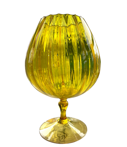 Vintage Empoli Mid-Century Hand-Blown Yellow Murano Glass Pedestal Goblet - Matthew Izzo Home