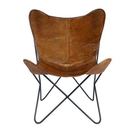 Tack Shop Leather Plain Butterfly Chair - Matthew Izzo Collection - Matthew Izzo Home