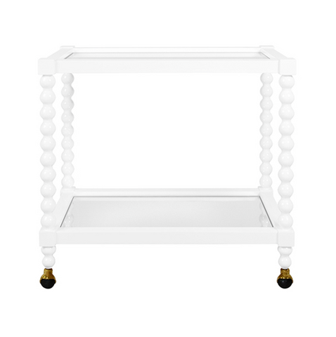 Worlds Away Isadore White Lacquer Bar Cart - Matthew Izzo Home