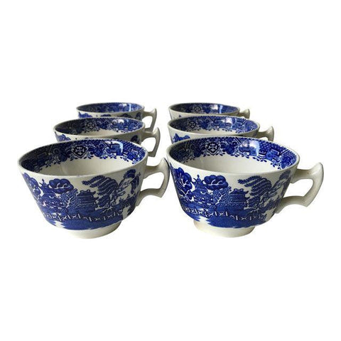 Vintage Blue Willow Woods of England Cups - Set of 6 - Matthew Izzo Home