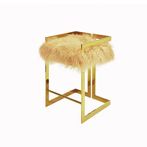 Worlds Away Emmet Counter-Height Mongolian Fur Stool - Matthew Izzo Home