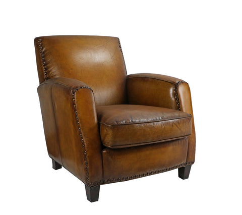 Baccarat Camel Leather Club Chair - Matthew Izzo Collection - Matthew Izzo Home