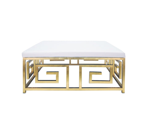 Worlds Away Eileen White Greek Key Ottoman - Matthew Izzo Home