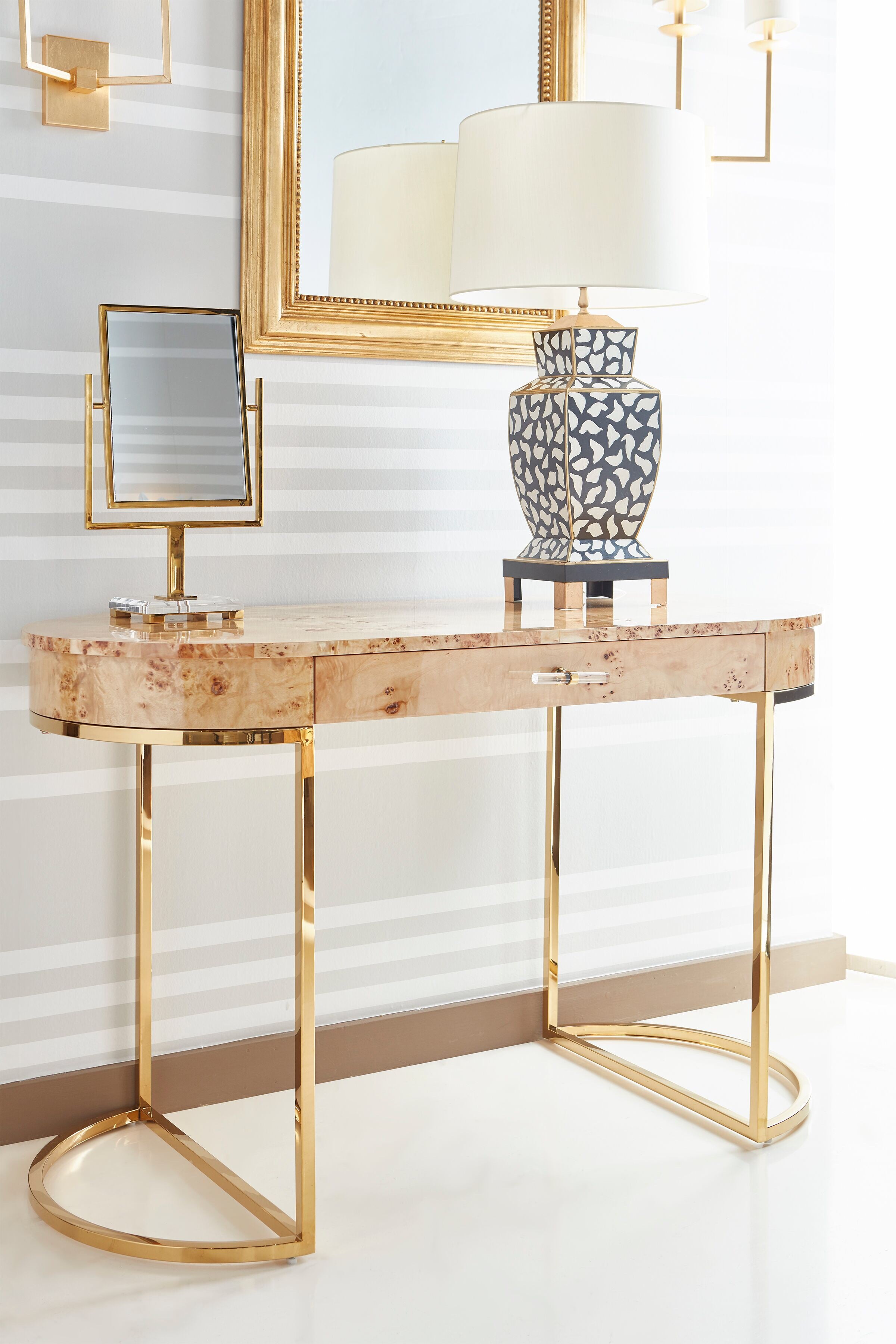 Worlds Away Petra Dark Burl Wood Waterfall Edge Desk