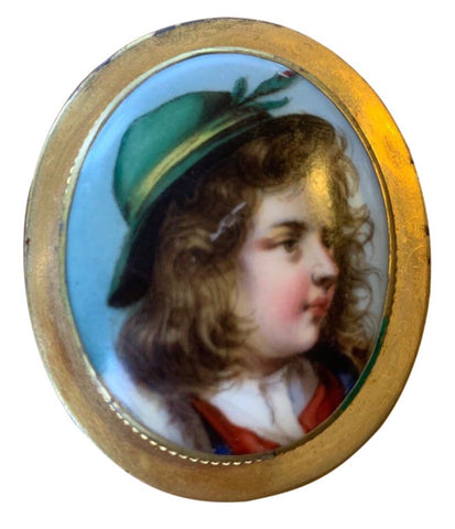 Victorian Hand-Painted Porcelain Gold-Plated Broach - Matthew Izzo Home