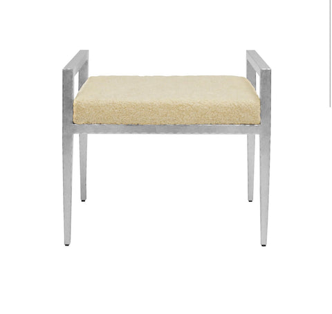 Worlds Away Emily Silver Leaf Sherpa Stool - Matthew Izzo Home