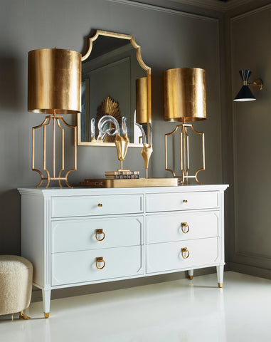 Worlds Away Vincent White Lacquer/Brass Dresser - Matthew Izzo Home