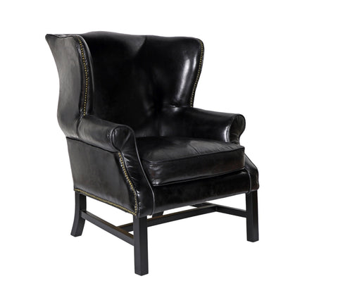 Carlisle Black Leather Wing Chair - Matthew Izzo Collection - Matthew Izzo Home
