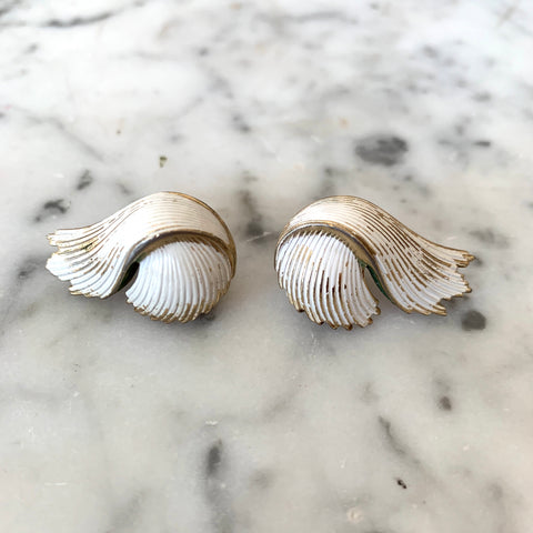 1960s Trifari Gold Tone and White Earrings - Matthew Izzo Home